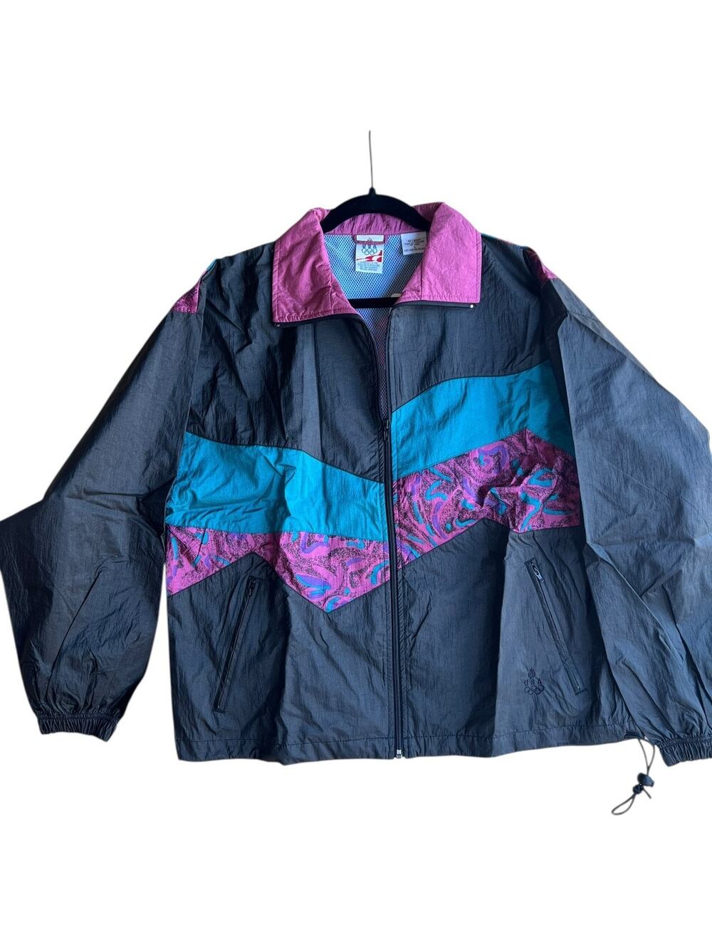 Vintage 90s Women's USA Olympics Colorblock Nylon Windbreaker Jacket Large NEW